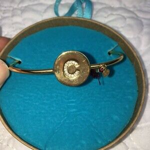 Shiraleah Chicago Gold C Bangle Bracelet New in Box with Love Charm and Tassel